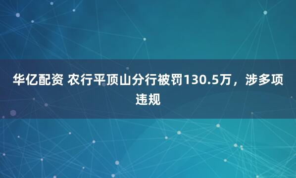 华亿配资 农行平顶山分行被罚130.5万，涉多项违规